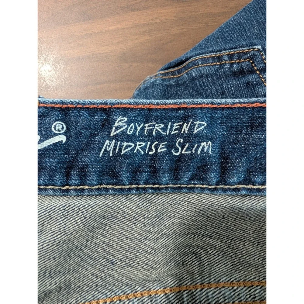 Eddie Bauer Womens Blue Boyfriend Midrise Slim Leg Denim Jeans Size 16